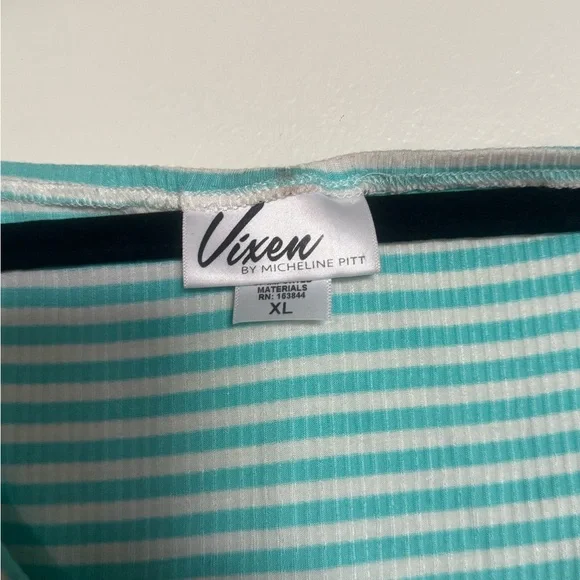💚 Vixen by Micheline Pitt “Tie Me Up” Top - XL Mint Stripe 💚 - Picture 3 of 3